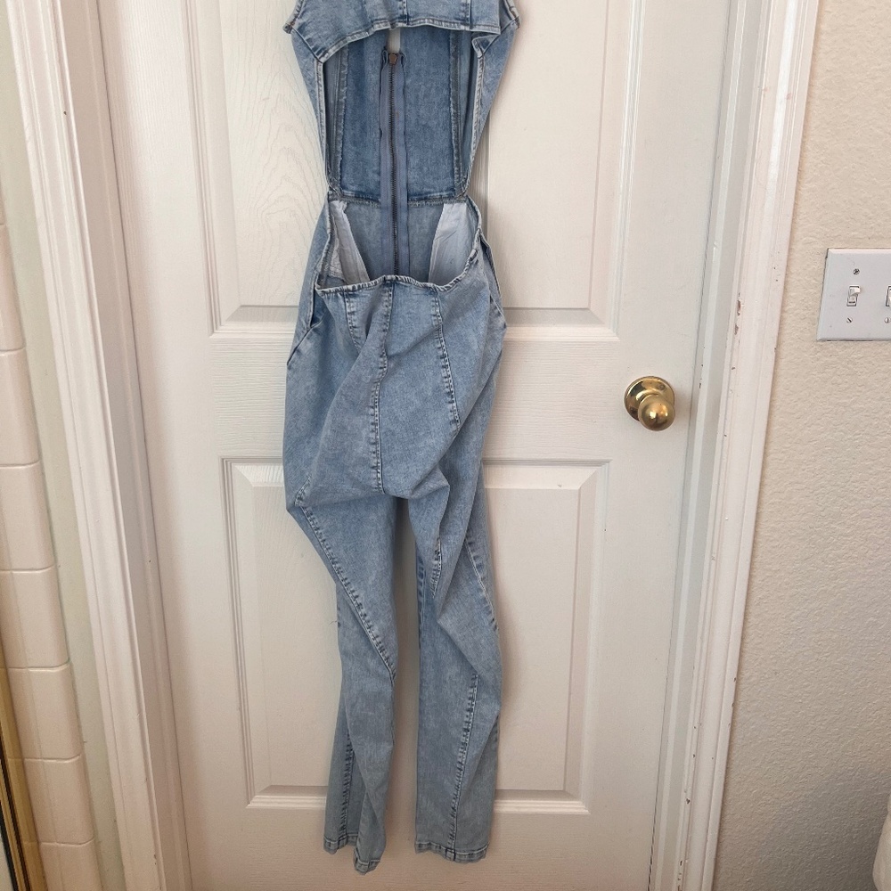 Denim Halter Jumpsuit - Picture 4 of 4